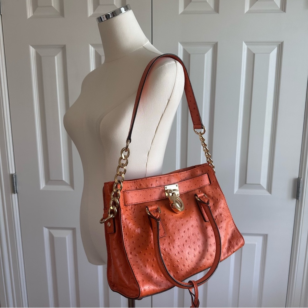 NWOT Michael Kors Orange Ostrage Embossed Leather Shoulder Bag with Gold Accents - Picture 3 of 12
